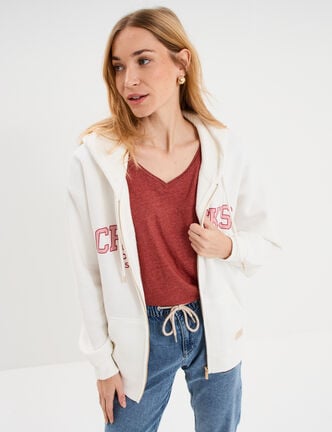 Sweat zipp&eacute; &agrave; capuche blanc femme