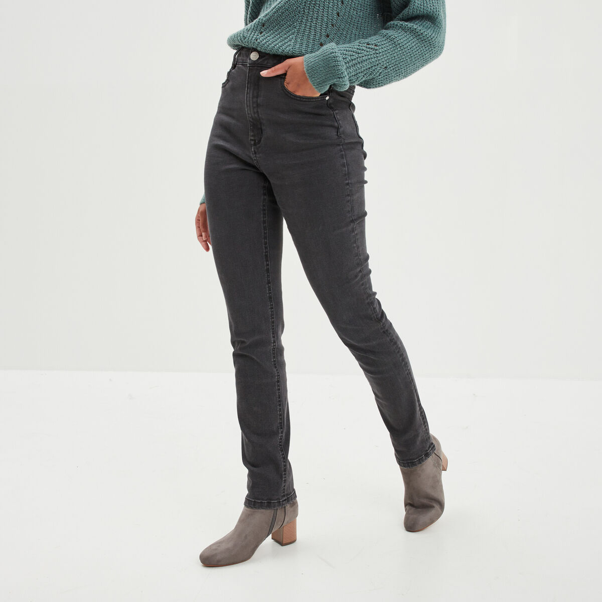 Jeans slim taille haute denim noir femme