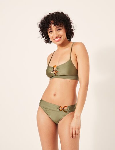 Haut de maillot brassière avec anneaux vert kaki femme