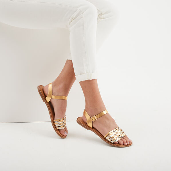sandales en cuir kickers kickdash jaune or femme Sandales en cuir Kickers Kickdash jaune or femme