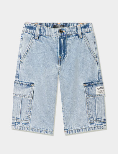Bermuda cargo en jean Creeks denim triple stone garçon