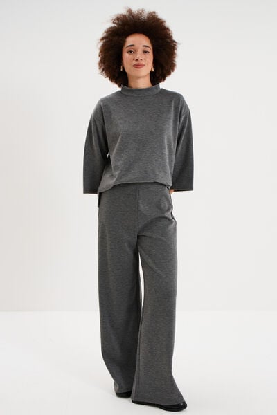 Pantalon large fluide taille &eacute;lastiqu&eacute;e gris fonc&eacute; femme