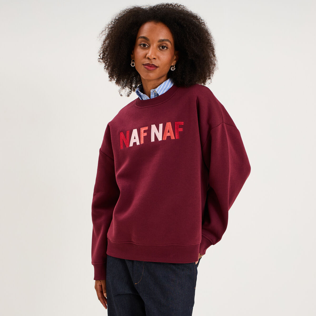 Sweat col rond logo oversize bordeaux femme