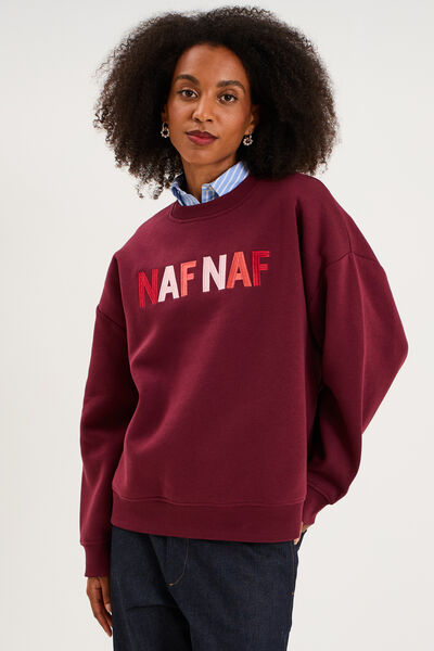 Sweat col rond logo oversize bordeaux femme