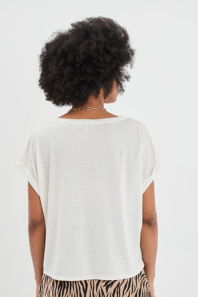 T-shirt manches courtes fils métallisés blanc femme