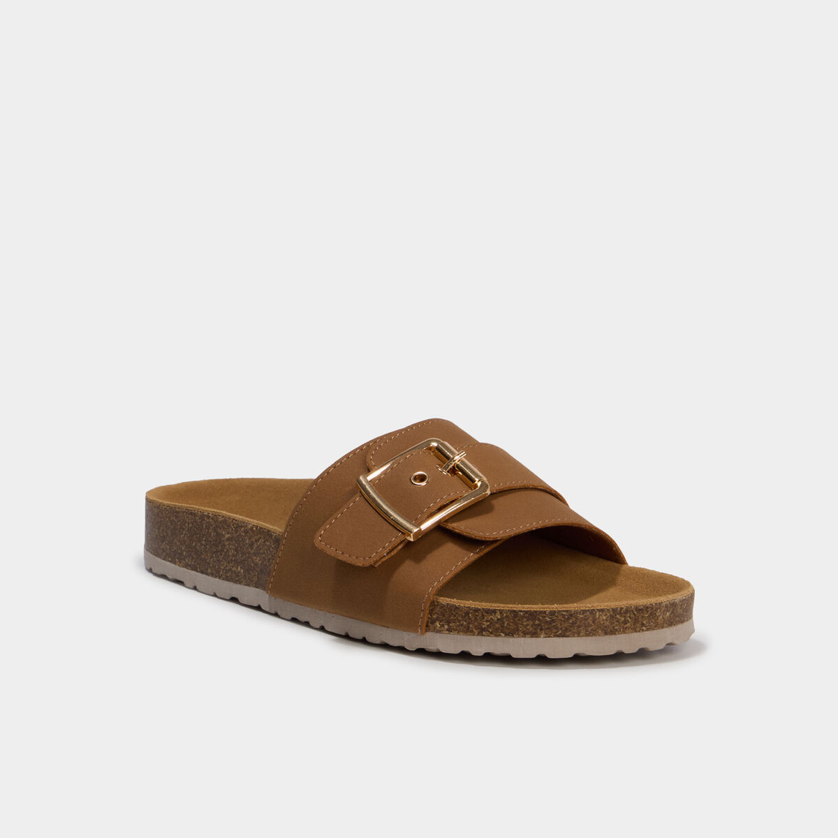 Mules su&eacute;dine avec grosse boucle marron femme