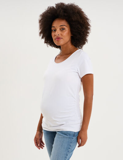T-shirt grossesse manches courtes coton blanc femme maternit&eacute;