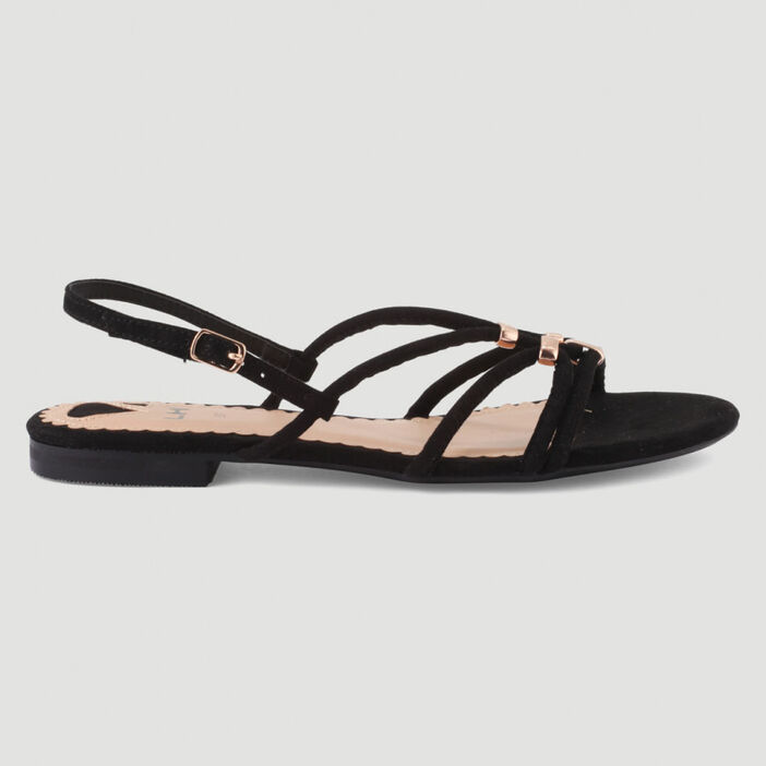 Sandales fines brides avec bijoux femme noir
