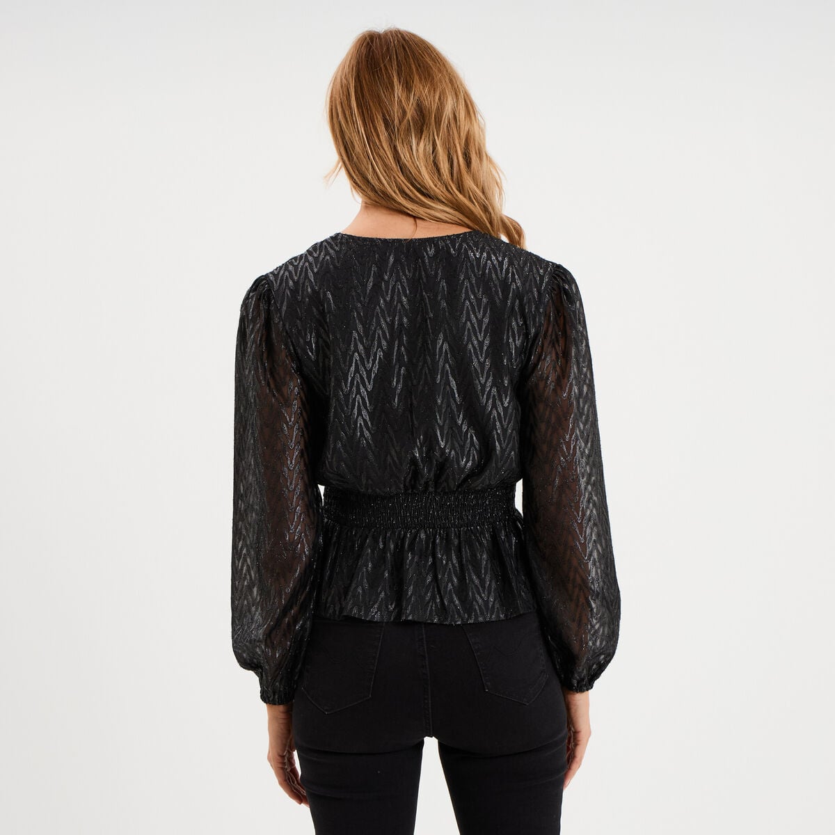 Blouse paillettes taille &eacute;lastiqu&eacute;e noir femme