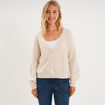 Gilet col en V manches longues ballon ecru femme