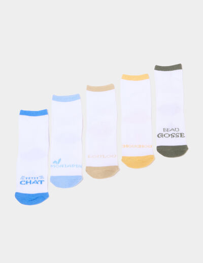 Lot 5 paires chaussettes blanc b&eacute;b&eacute; gar&ccedil;on