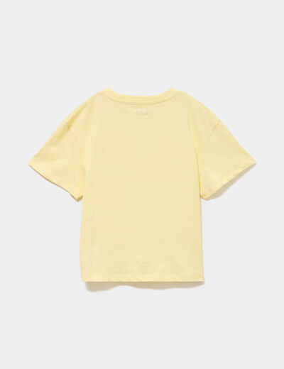 T-shirt nou&eacute; manches courtes coton jaune clair fille