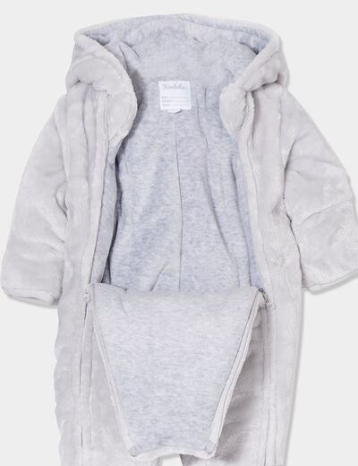 Combinaison pilote effet velours à zip gris bébé garçon