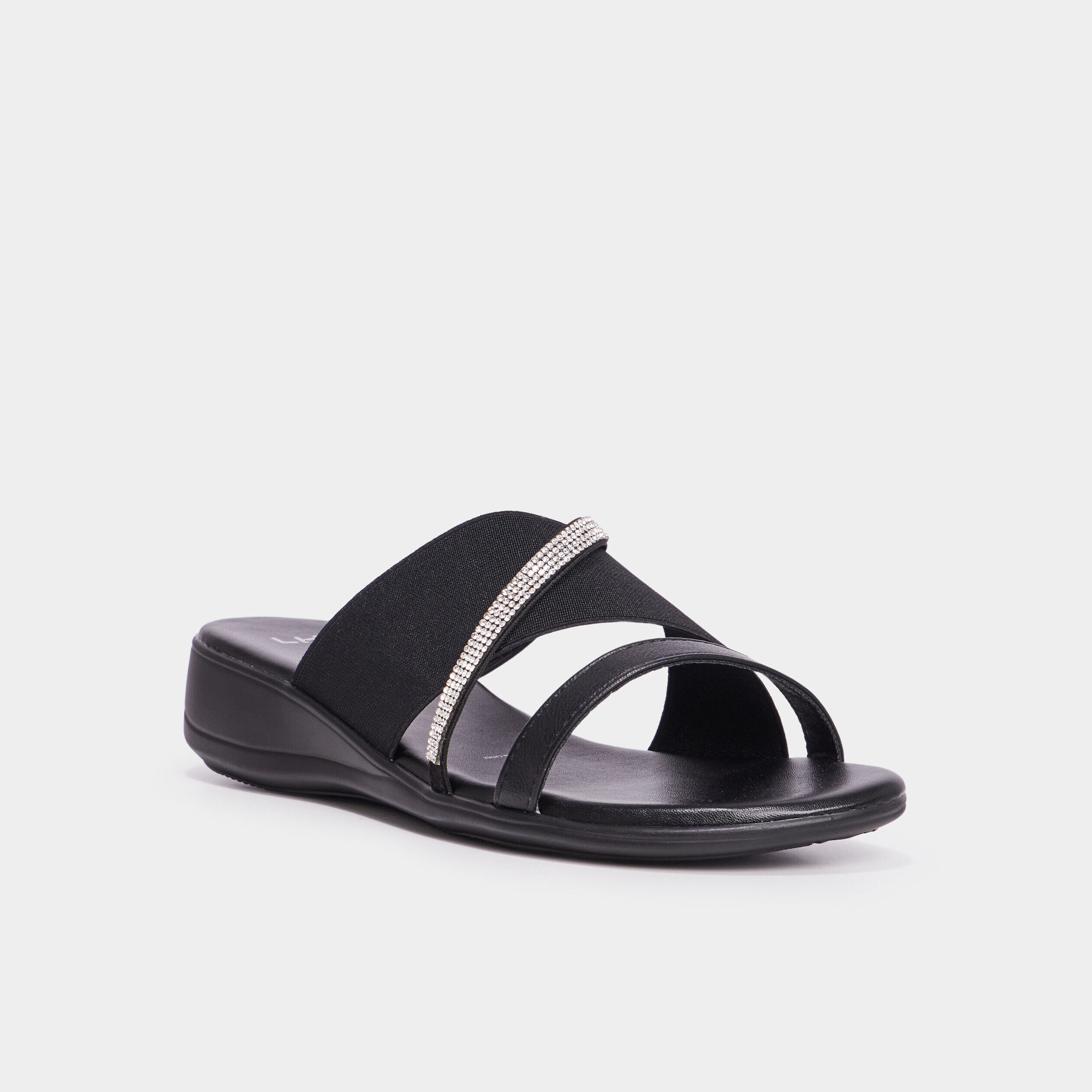 Mules brides croisées à strass noir femme LH