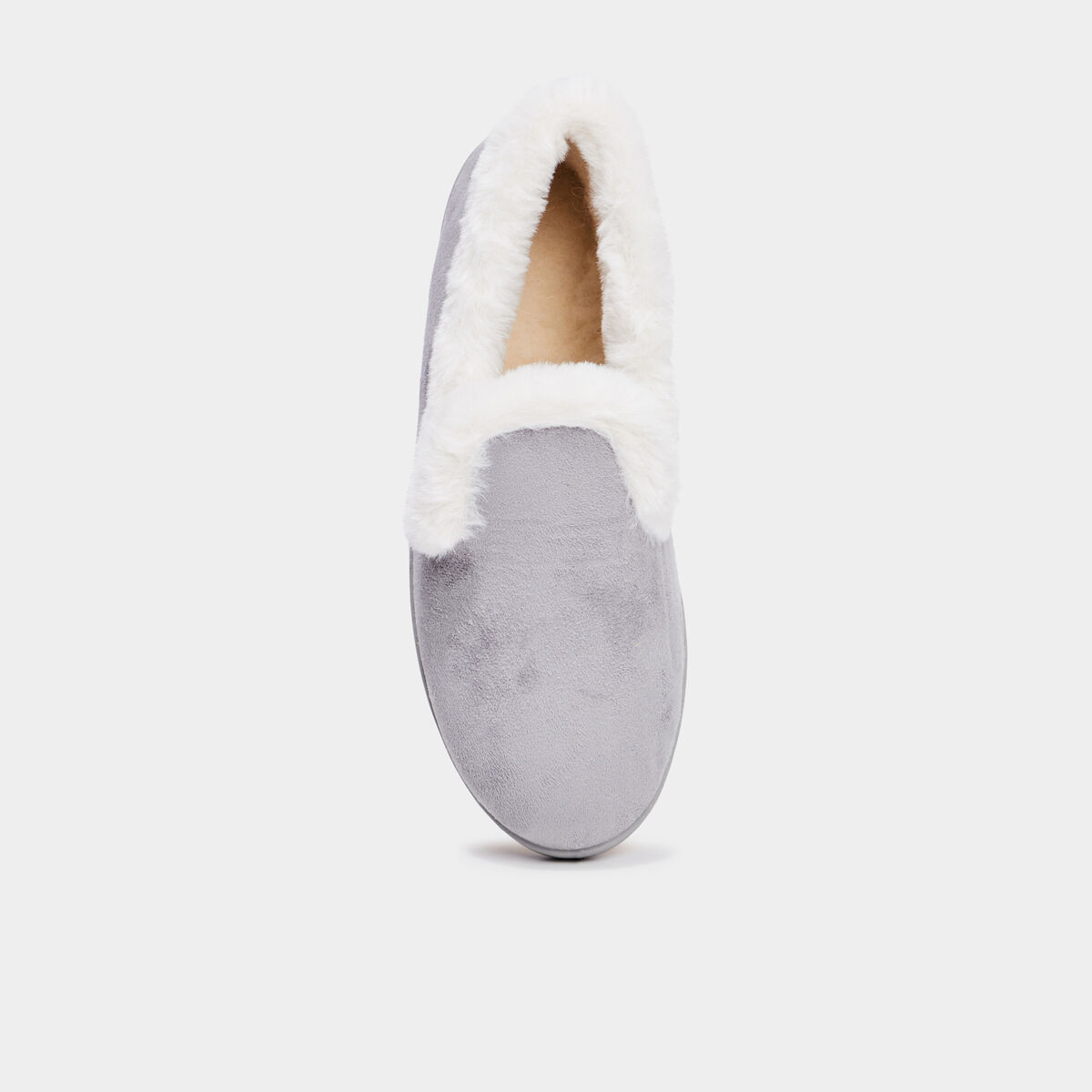 Chaussons avec col &agrave; fourrure gris femme