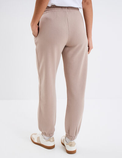 Pantalon jogging droit molleton beige femme