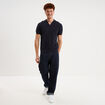 Polo manches courtes textur&eacute; coton bleu marine homme