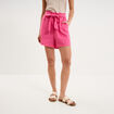 Short paperbag lin m&eacute;lang&eacute; rose fushia femme