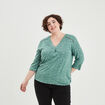 T-shirt manches 3/4 bandes ajourées vert femme grande taille