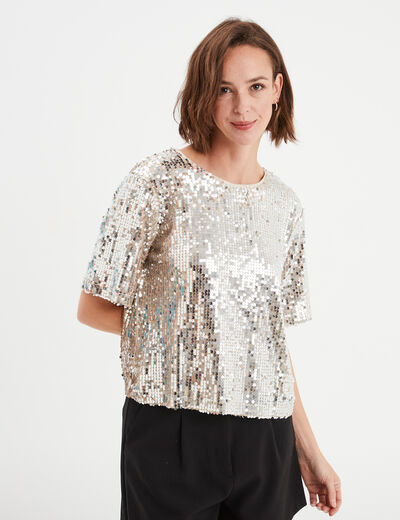 Vagbalena Robe à Paillettes à Manches Courtes Pour Femmes