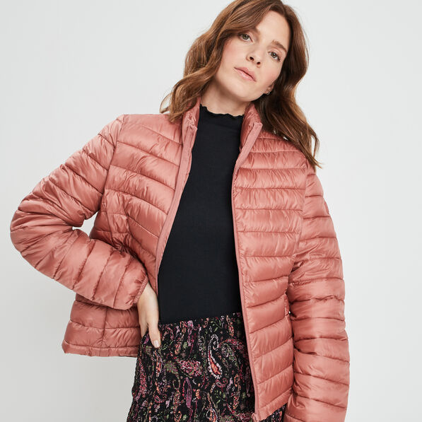 Doudoune légère droite courte rose poudrée femme