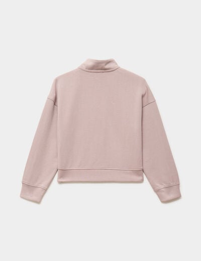 Sweat col camionneur zipp&eacute; marron clair fille