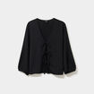 T-shirt noeuds et manches 3/4 noir femme