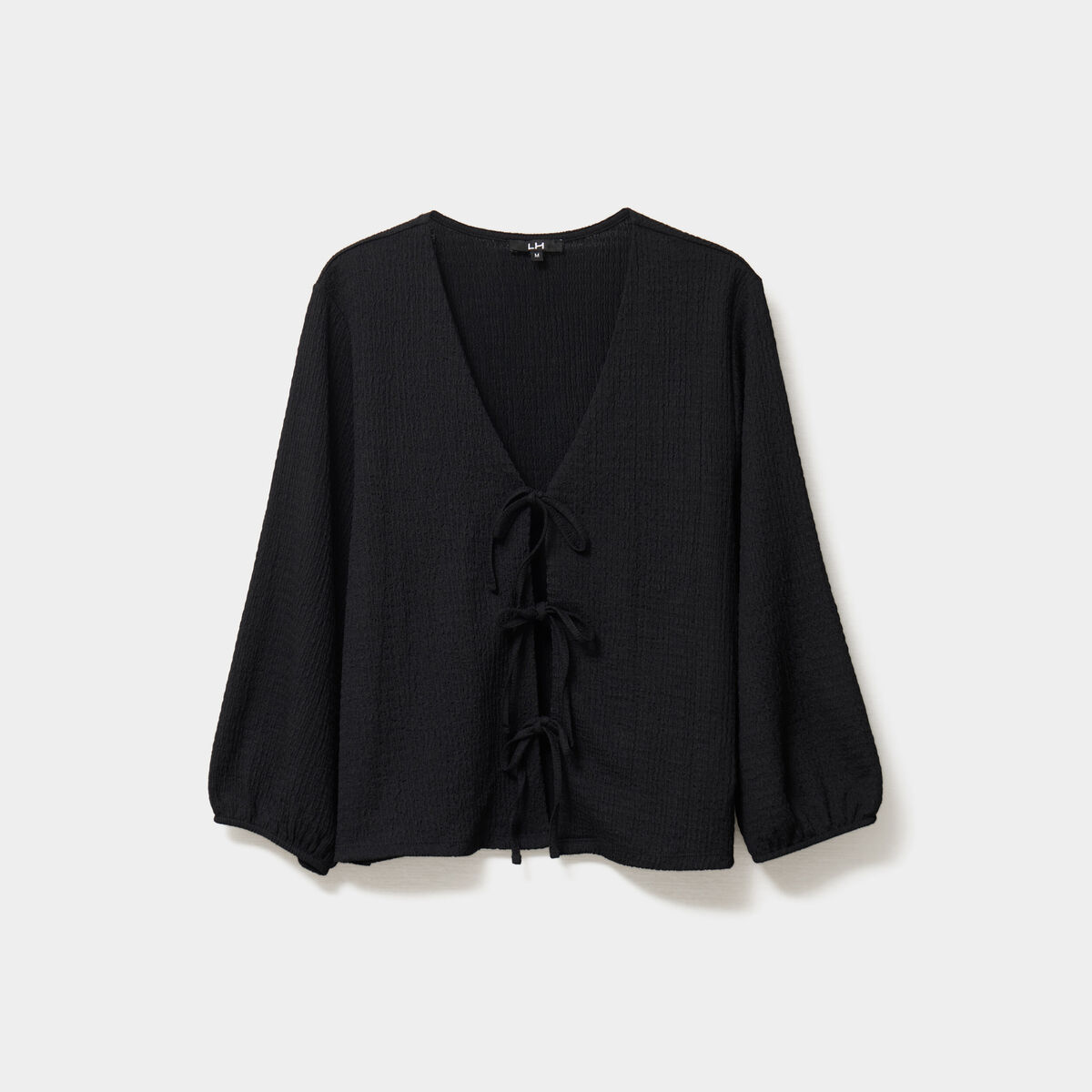 T-shirt noeuds et manches 3/4 noir femme