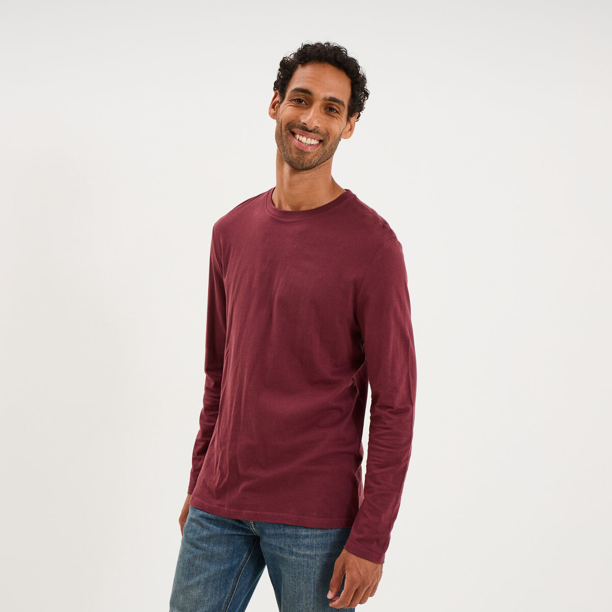 T-shirt manches longues prune homme