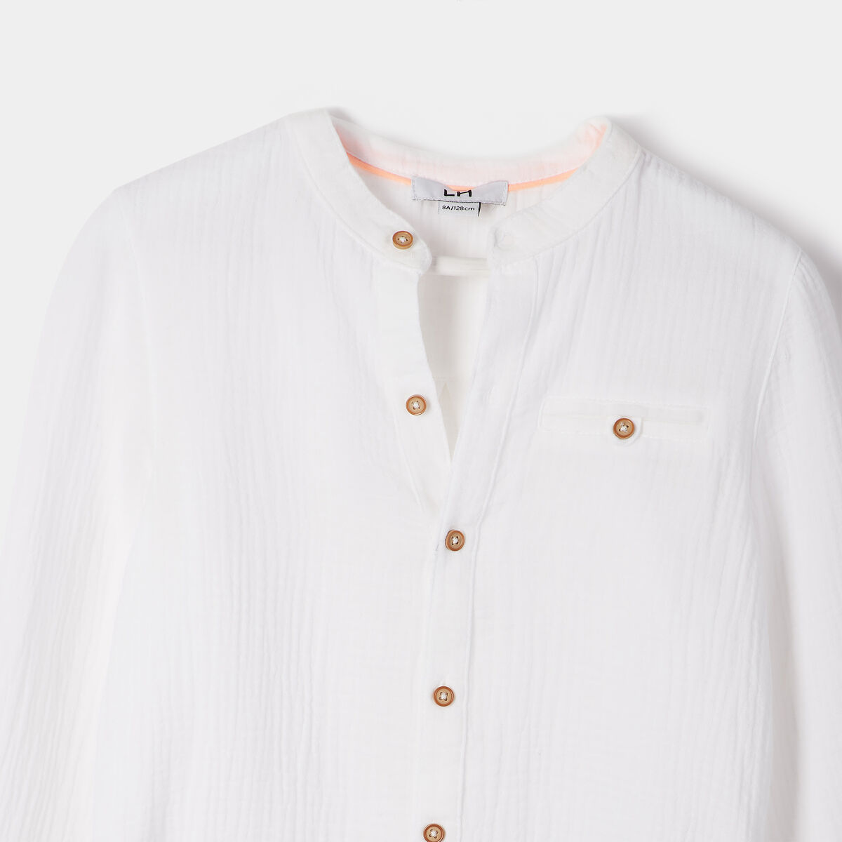 Chemise col mao gaze de coton blanc gar&ccedil;on