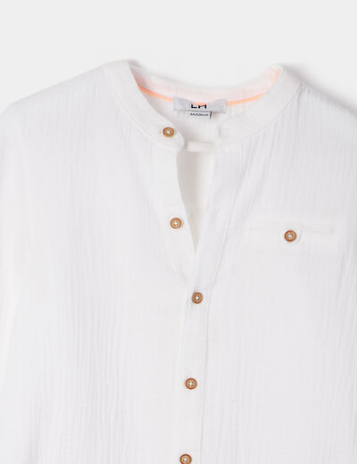 Chemise col mao gaze de coton blanc gar&ccedil;on