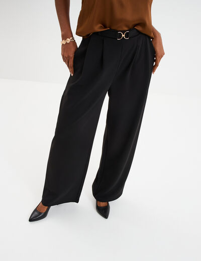 Pantalon &agrave; pinces large fluide noir femme