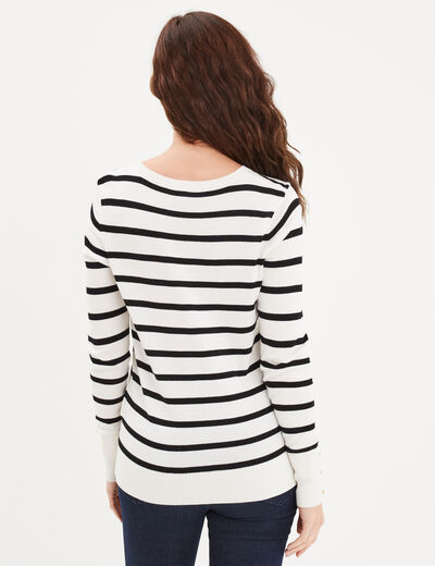 Pull col rond boutons aux poignets ecru femme