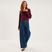 Pull col en V manches longues prune femme