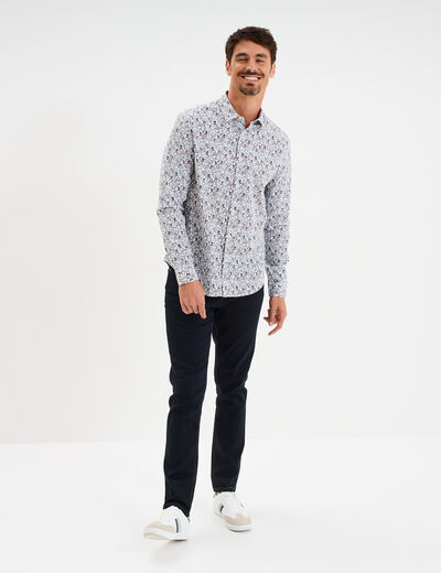 Chemise droite imprimée manches longues ecru homme