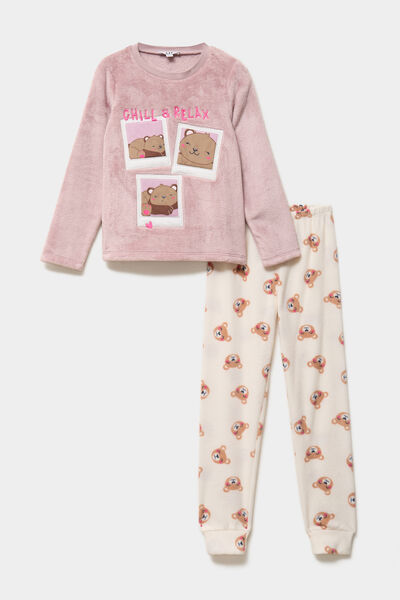 Ensemble pyjama effet velours 2 pi&egrave;ces vieux rose fille