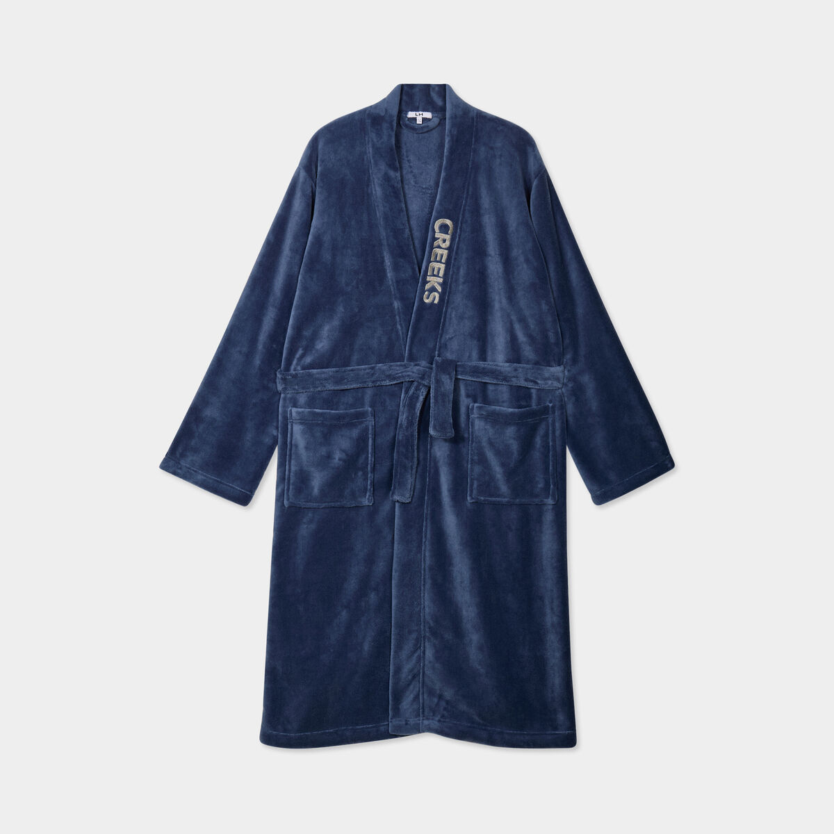 Peignoir effet velours ceintur&eacute; bleu marine homme