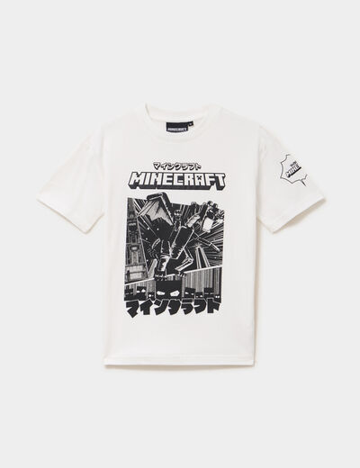 T-shirt manches courtes coton Minecraft ivoire gar&ccedil;on