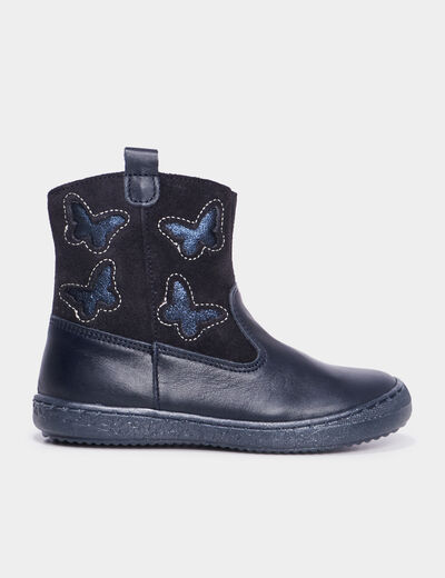 Bottes en cuir à bout rond Creeks bleu marine fille