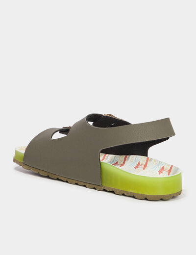 Sandales plates Kickers Sunyva vert kaki garçon
