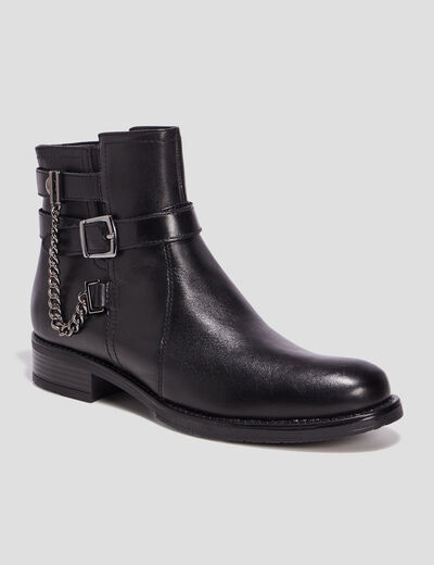 Bottines avec boucles en cuir noir femme