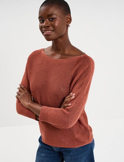 Pull droit col rond manches longues vieux rose femme