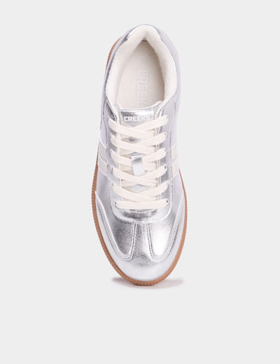 Tennis basses &agrave; lacets gris argent femme