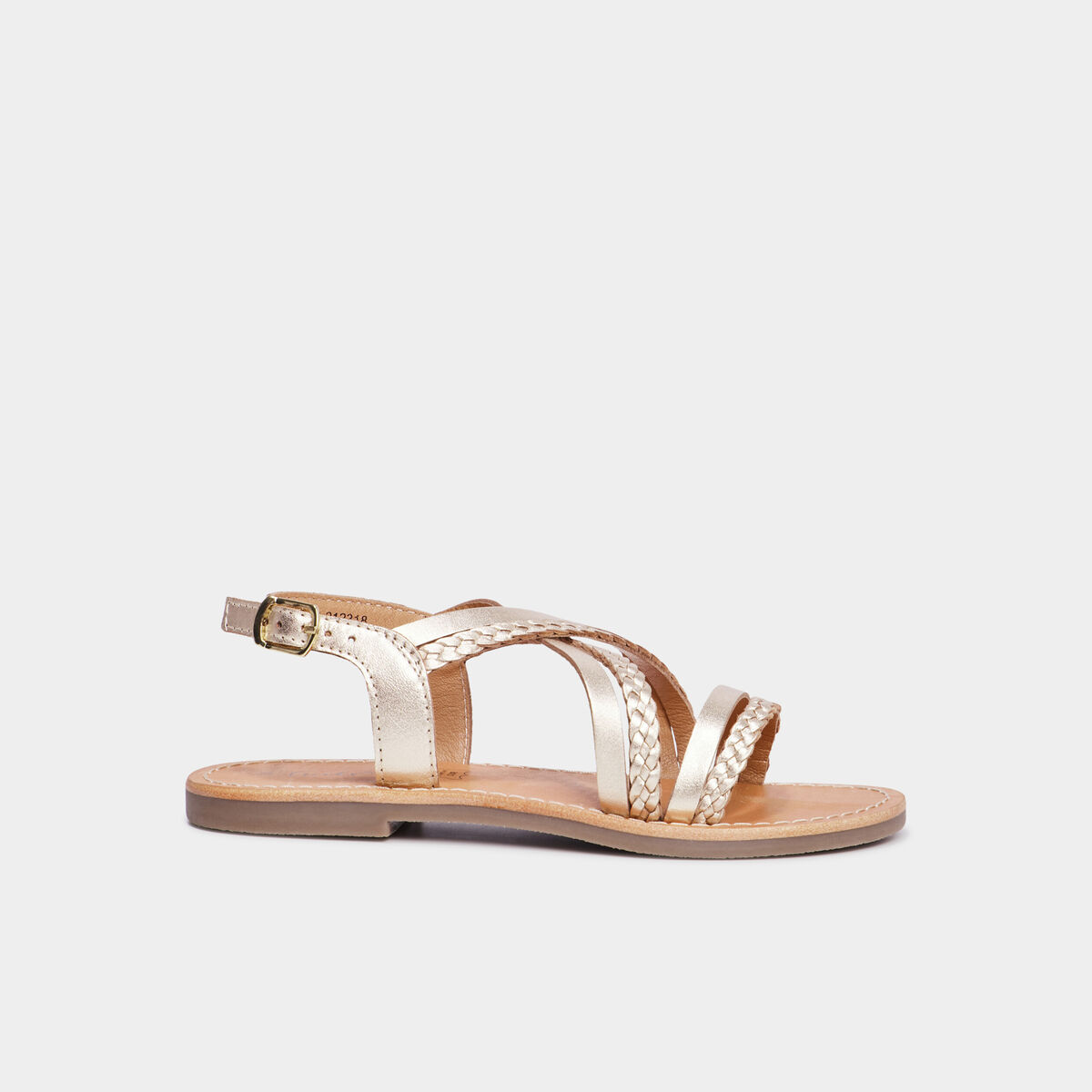 Sandales brides tress&eacute;es en cuir Creeks jaune or fille
