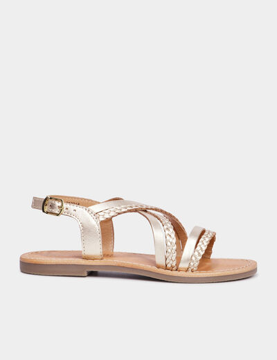 Sandales brides tressées en cuir Creeks jaune or fille