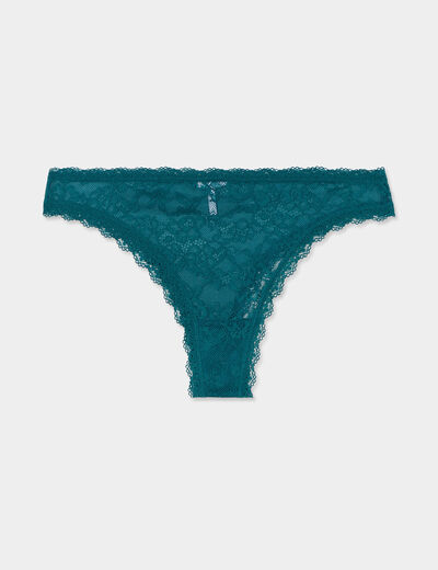 Tanga en dentelle vert foncé femme