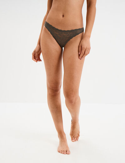 Tanga en dentelle doublure coton vert kaki femme