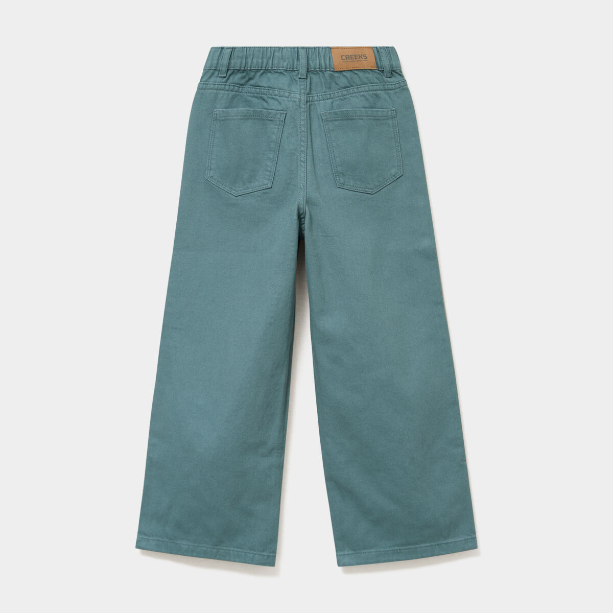 Pantalon large taille &eacute;lastiqu&eacute;e coton vert fonc&eacute; fille
