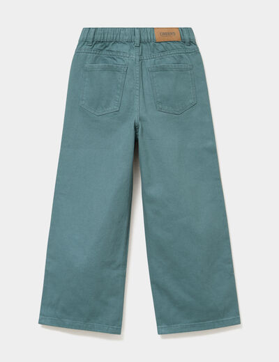 Pantalon large taille &eacute;lastiqu&eacute;e coton vert fonc&eacute; fille