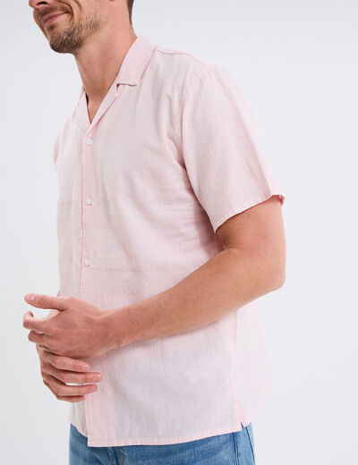 Chemise manches courtes mélange lin rose clair homme